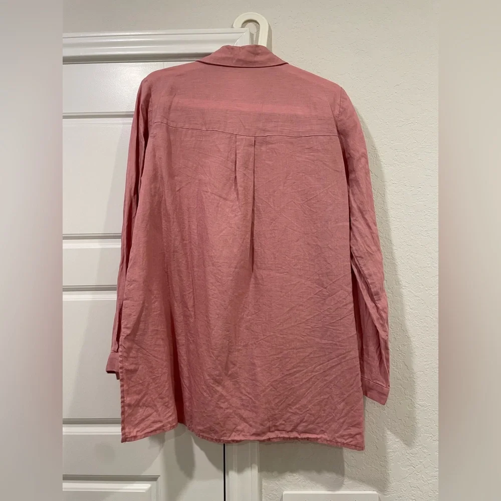 Eileen Fisher Lightweight Linen Shirt in Blush Rose - Oversized & Soft - XXS